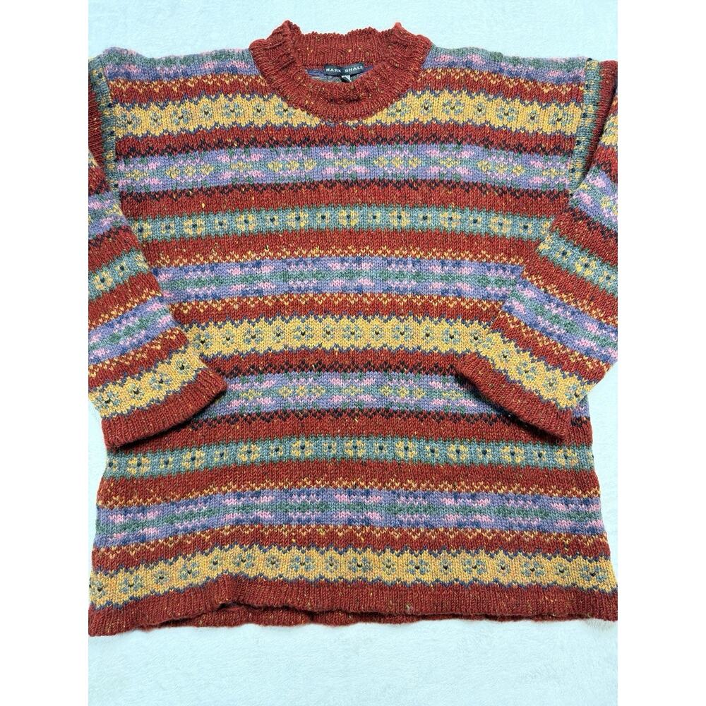 VTG Mark Shale 100% Wool Made in England Fair Isle Crewneck Sweater Sz 48 US 2XL